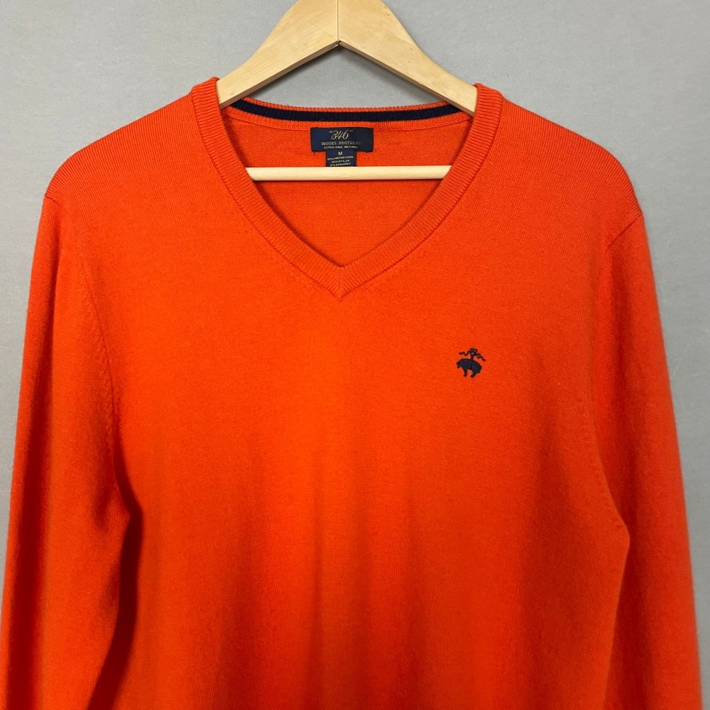 Brooks Brothers 346 Sweater Merino‎ Wool Blend Men Medium Orange V-Neck Pullover